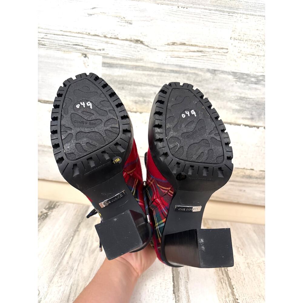 Gianni Bini Womens 7.5 Red Ambelynn Plaid Lug Sole Heeled Hiker Combat Bootie - Picture 6 of 10